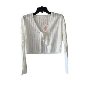 Full Circle Trends Juniors V-Neck Tie Front Sweater Size Medium White